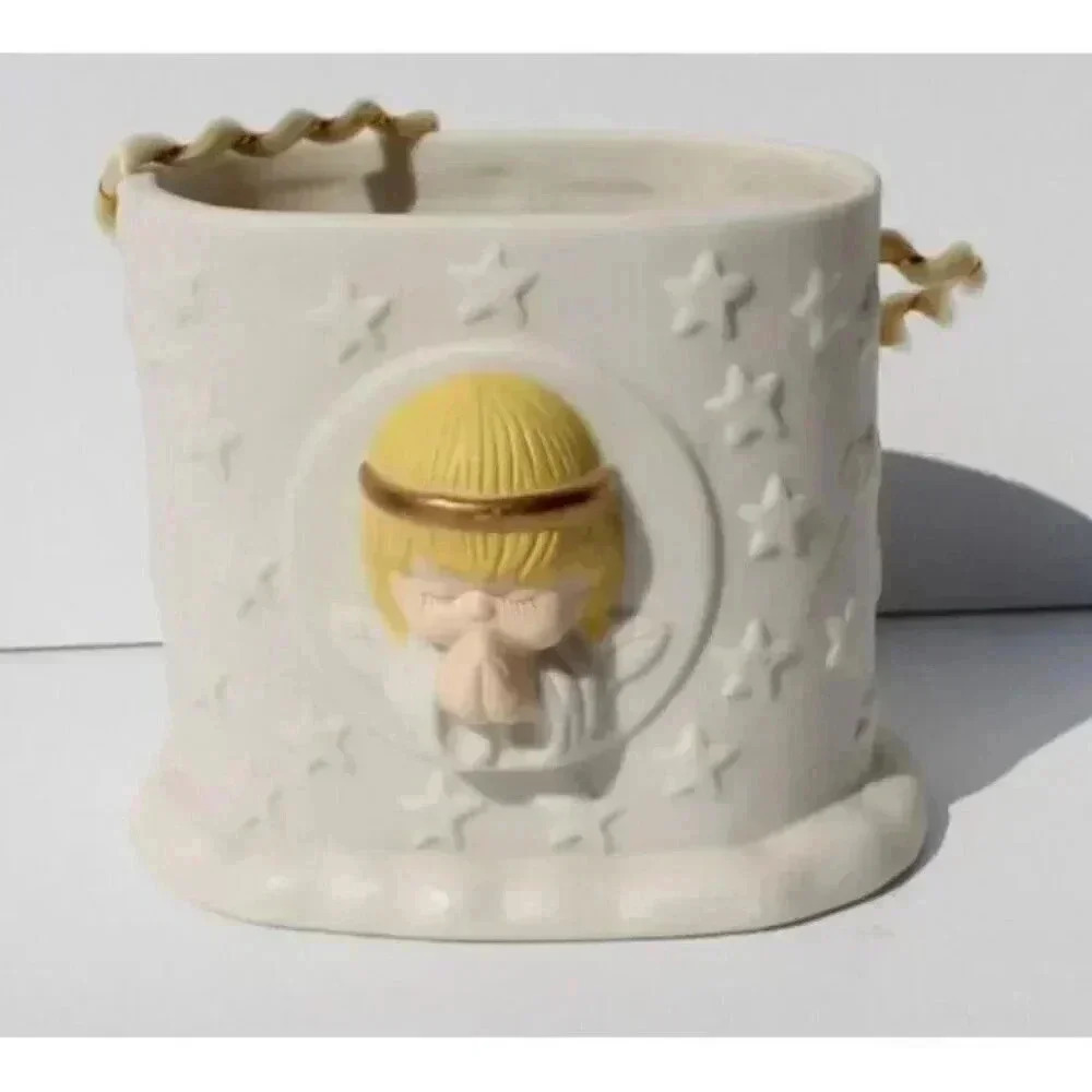 Vtg Hallmark Ceramic Vase Dish Displays 3 Angels Praying~White w/ Stars Heaven - Picture 3 of 4